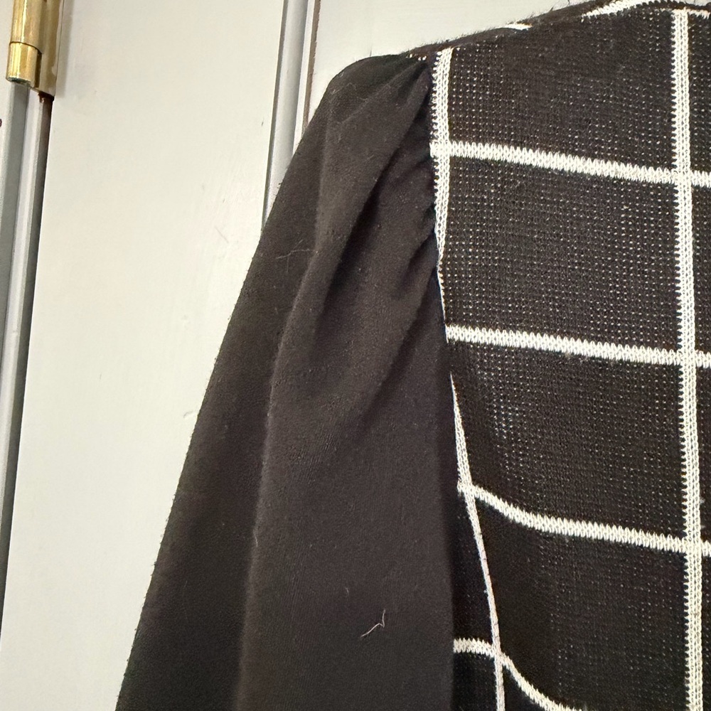 Vintage 80’s 90’s Union made Leslie Fay Black and White Grid Long Sleeve Dress - Picture 3 of 12